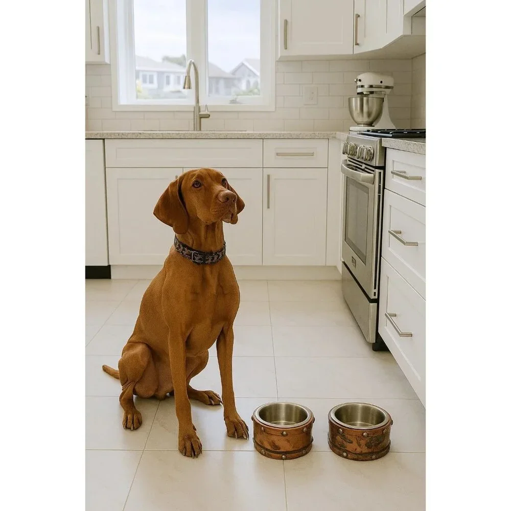 Copper & Stainless Steel Food/Water Bowls Set Of 2 For Cats Or Small Dogs